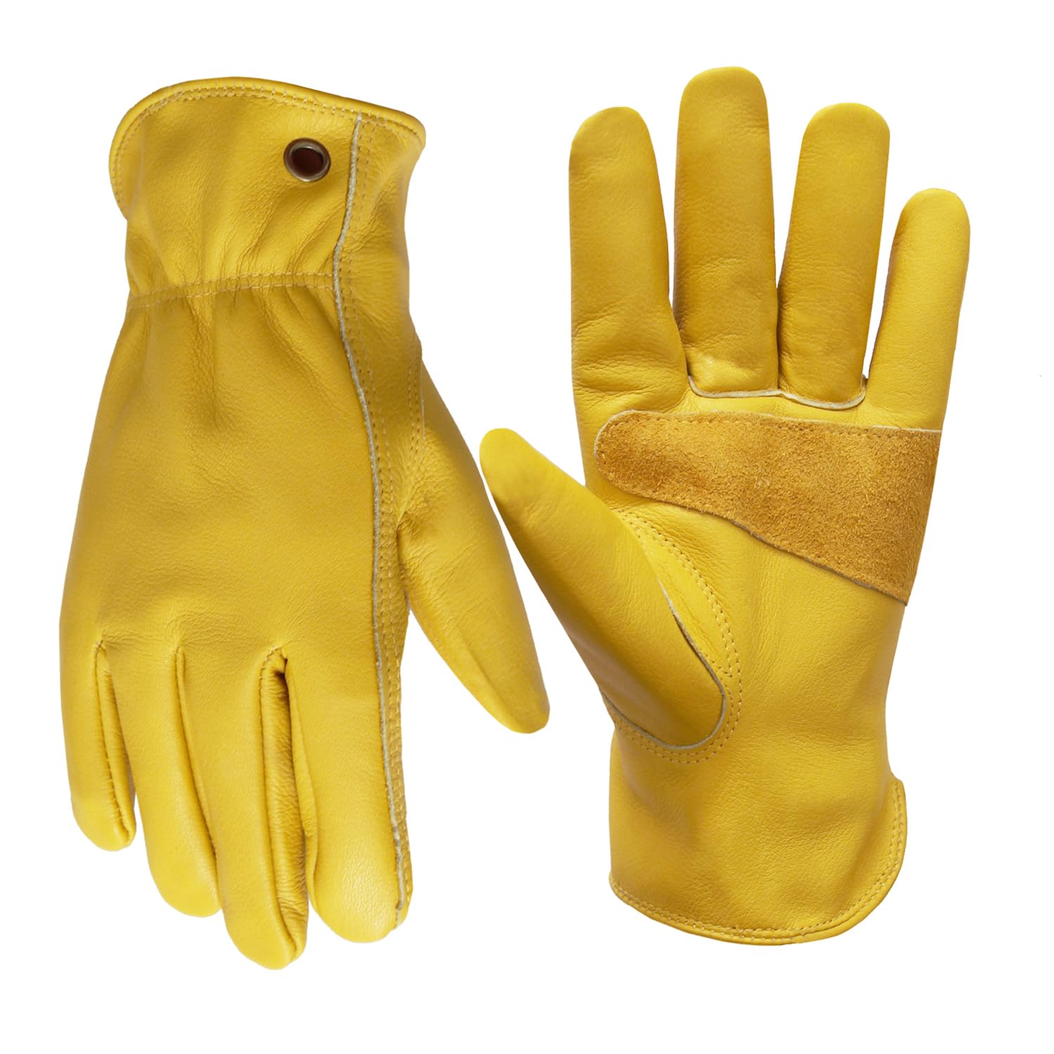 NBLEAGLO Leather Gardening Gloves Thorn proof garden Work gloves For Men and Women, Safety Heavy Duty Working Gloves with Reinforced Palm (Yellow, 2X-Large)