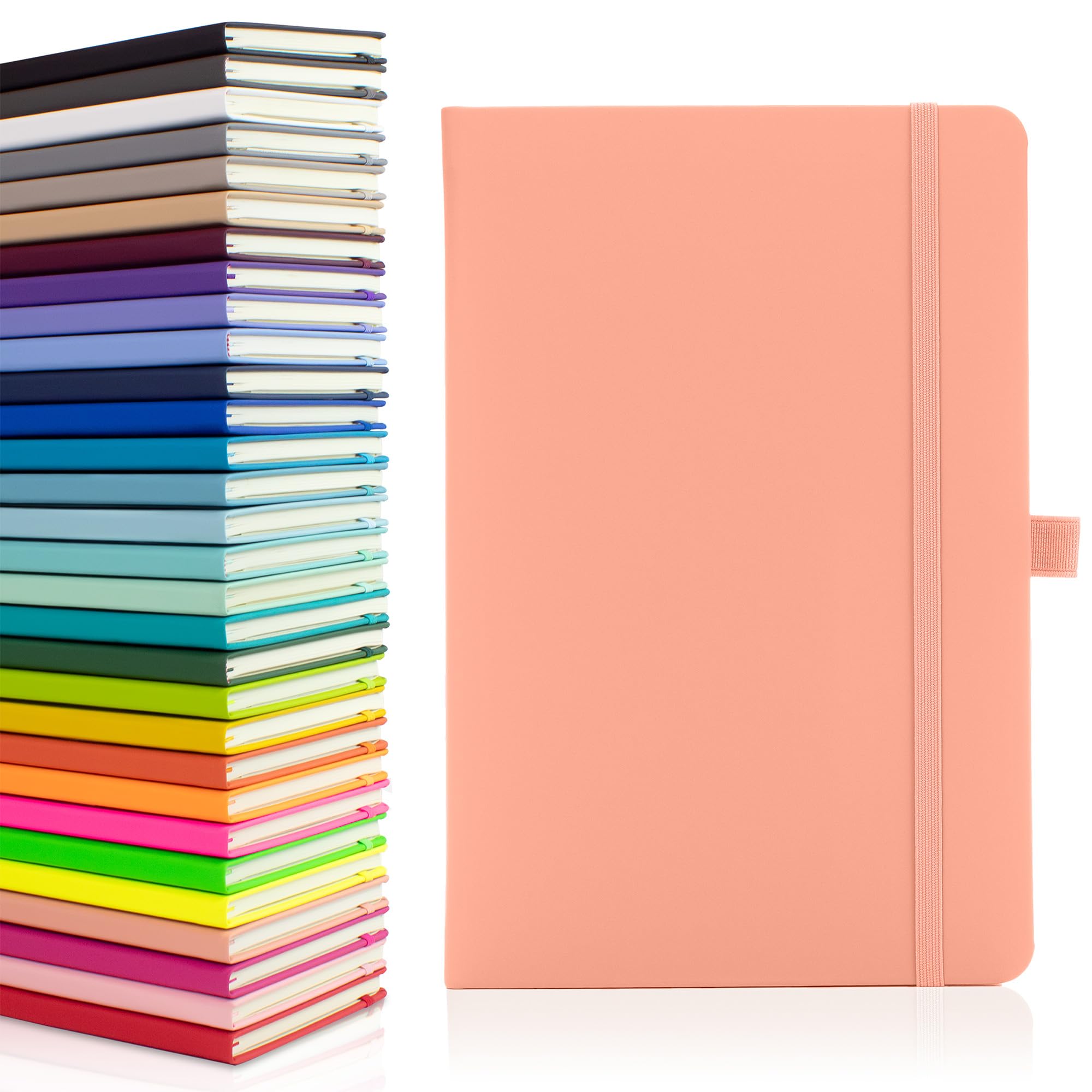 Notes London Eco A5 Notebook with Lined Pages, Pen Loop, Ribbon, Date Marks and Paper Pocket, Medium Hardback Journal, Note, sustainably sourced paper (Pastel Pink)