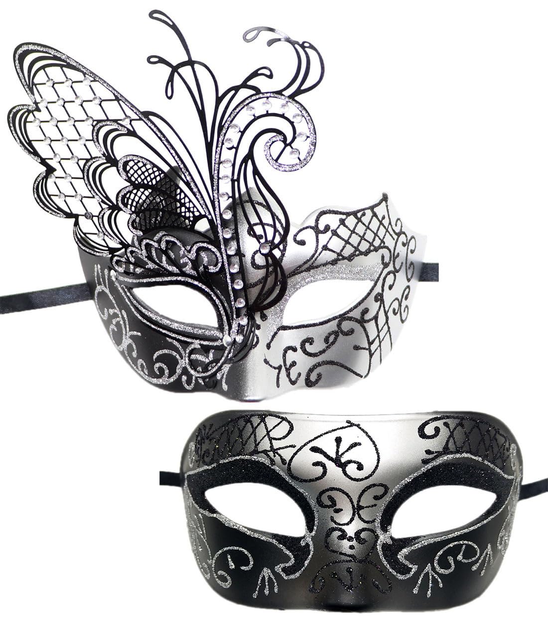 vtrem Couples Masquerade Masks Set: Women Butterfly Rhinestone Venetian Metal Plactic Mardi Gras Men Party Carnivals Mask
