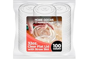 HOME GOODS MARKETPLACE Clear Plastic Cup Lids, (Large) Fits 32 Ounce Cups – 100 Count – Leak-Proof & Durable | Perfect for Large Beverages, Iced Coffee, Smoothies & More (cups not included)