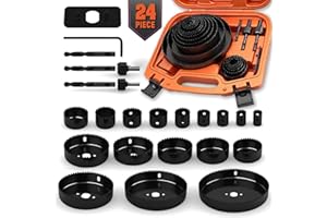 HORUSDY Hole Saw Set 24PCS Hole Saw Kit,Hole Saw Drill Bit Kit, 3/4"-6" (19-152mm) 17PCS Saw Blades, 2 Mandrels, 3 Drill Bit, Installation Plate, Hex Key, For Drywall, Soft Wood, Plywood, Plastic, PVC