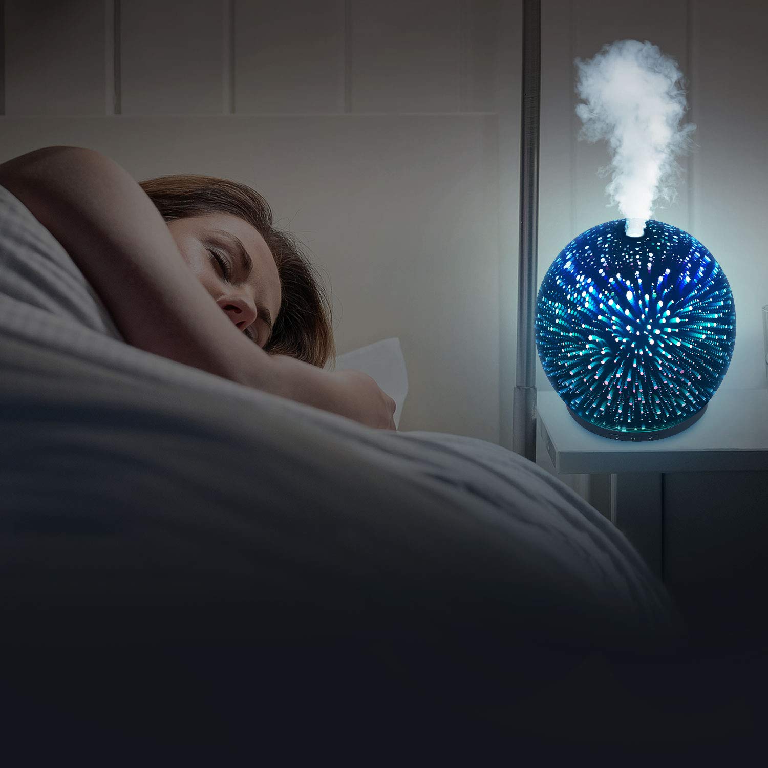 Eddax Aromatherapy Mist Diffuser With Auto Shut Off Function, 7 Colors LED Light & Large Water Tank - 3D Effect Night Light Aroma Humidifier For Home, Yoga, Bedroom, Gym