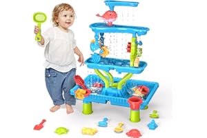 VGY 4-Tier Water Table for Toddler 3-5 4-8, Kids Summer Outdoor Beach Water Table Toys, Kids Water and Sand Activity Sensory Table, Rain Shower Splash Pond Toddler Water Play Table for Boys Girls