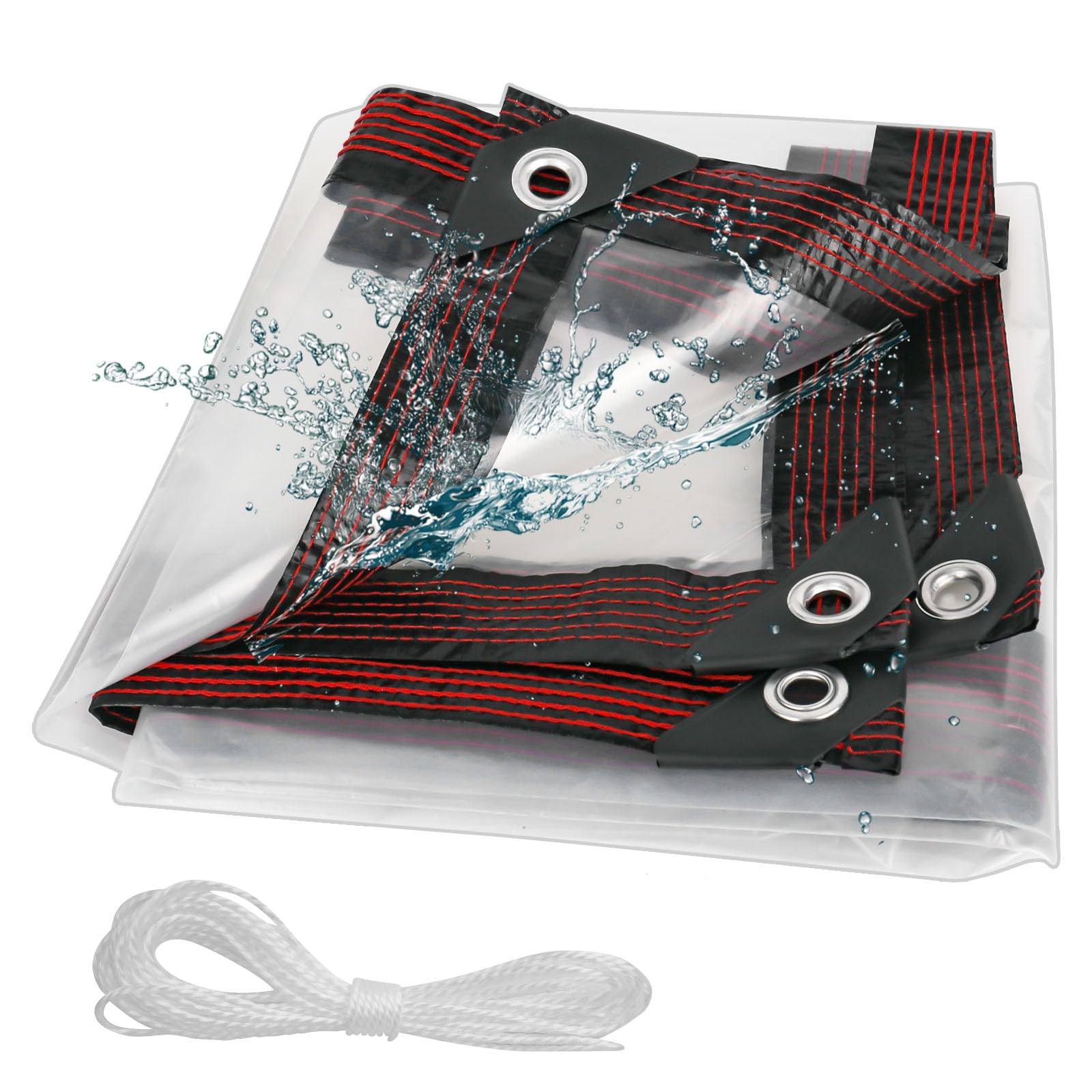 Clear Tarpaulin Waterproof, Heavy Duty 1m x 2m Transparent Tarpaulin Sheet, PVC Large Waterproof Cover Tarp with Eyelets and Rope for Garden Outdoor Camping Caravan Greenhouse Chicken Rabbit Hutch