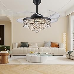 TRSIOPFC 42 Inch Dimmable Crystal Fandelier Ceiling