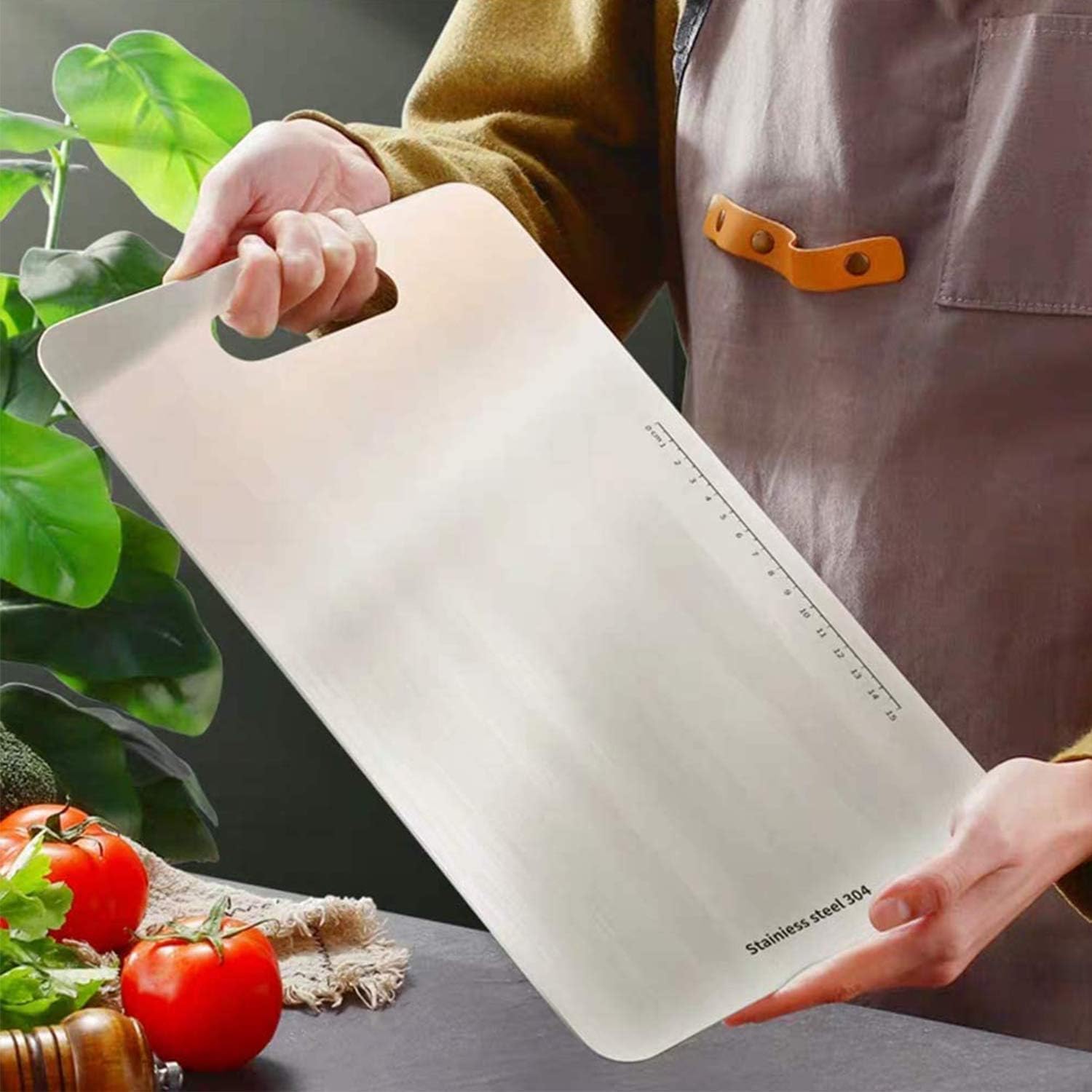Chopping Board 14.1 x 9.8 Inch Stainless Steel 304 Kitchen Cutting Board with Hanging Hole Silver, 35.8L x 24.9W cm - Image 3