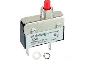 EPLZON 2.5A 2.5 Amps 125/250V AC 50V DC Manual Reset Push Button Thermal Circuit Breaker Overload Protection Quick Connect Terminals Switch for Upright Vacuum Cleaner(1Pack)