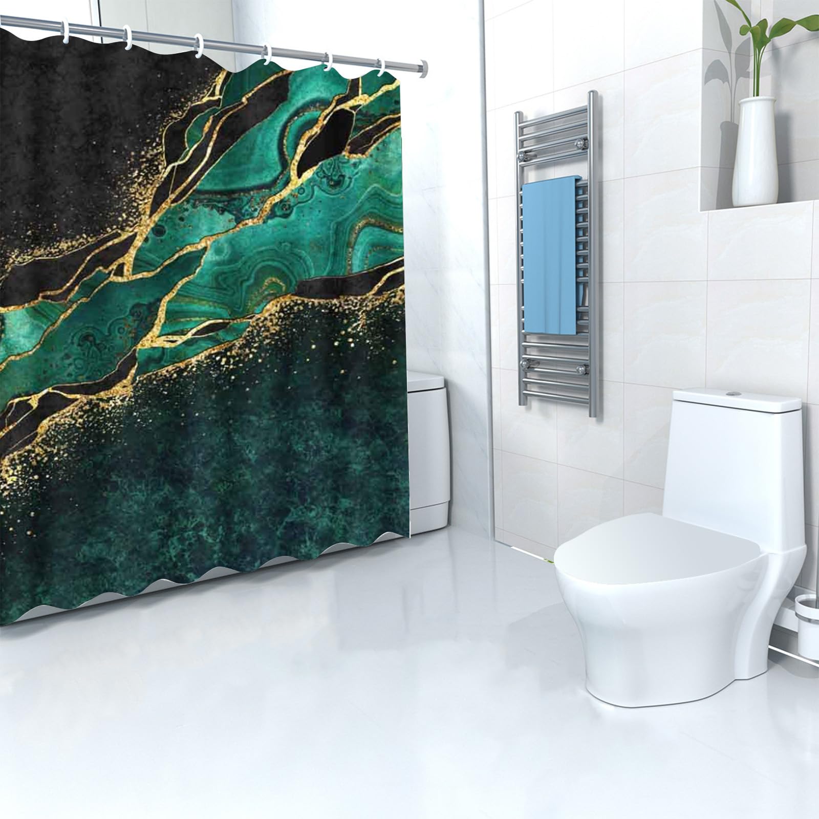 FAIRYGATE Green Shower Curtain Abstract Emerald Green Polyester Shower Curtains For Bathroom Print Set With Rust Proof Grommets B8914