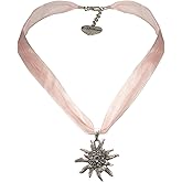 Alpenflüstern Bavarian organza necklace with rhinestone Edelweiss, Ladies costume jewelry, traditional german pendant necklace for Dirndl, Leather trouser, Oktoberfest (light pink)