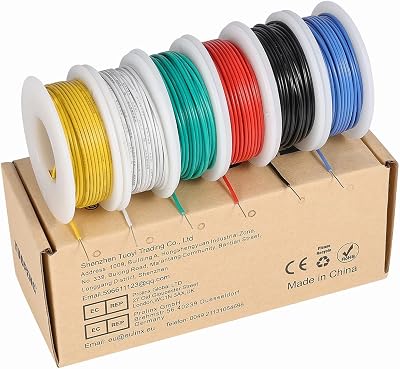 TUOFENG 26 AWG Solid Hook-Up Wire 6 Colors 33ft Each 10m PVC Tin Copper