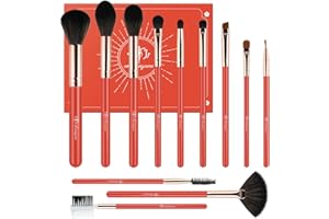 G-TEXNIK Makeup Brushes 12Pcs Makeup Kit,Foundation Powder Brush Eyeshadow Brush Concealers Blush Face Make up Brushes Set with Premium Premium Gift Box(12Pcs,Red Orange)