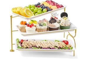 Lifewit 3 Tiered Tray Stand for Party Entertaining, 14"×6.5" Serving Platters and Trays, Reusable Trays with Stable Mental St