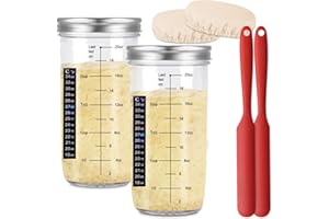 TYNIAIDE 24 OZ/2 Pack Pro Pack Pro Sourdough Starter Kit – Extra Thermometer Strips and Breathable Covers Included in Sourdough Starter Jar – A Perfect Sourdough Bread Starter Kit for Beginners to Expert