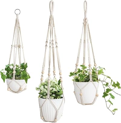 Mkouo 3 Pack Macrame Plant Hangers Indoor Cotton Rope Beads 58/73/89cm