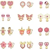 12 Pairs Clip on Earrings for Teens Girls Hypoallergenic Non Pierced Earrings for Women Cute Clip on Earrings Set Faux Pearl Butterfly Heart Flower Clip on Stud Earrings Jewelry Gifts