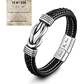 Son's Infinity Knot Bracelet, Forever Linked Together Bracelet for My Son To My Son Infinity Knot Leather Bracelet From Mom Stainless Steel Engraved Jewelry for Birthday Christmas