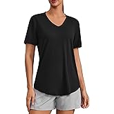 PINSPARK Soft Workout Tops for Women Short Sleeve V Neck Moisture Wicking UPF 50+ Sun Protection Quick Dry Gym Shirts