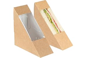 Restaurantware-Small Sandwich Wedge Box, Sandwich Take Out Box - 4.8 Inch Triangle Sandwich Box with Window - Brown - 25ct Bo