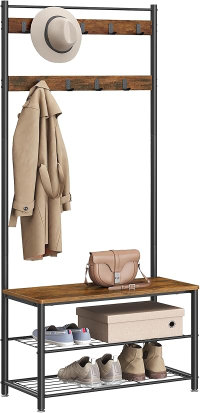 VASAGLE Coat Rack Hallway Cabinet Bench Shoe Storage 175 cm H HSR41BX