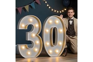 imprsv Marquee Numbers Large 30th-Birthday Decorations: 3FT Light Up Numbers 30 Years Old Birthday Decor for Men Women Big Sign Party Anniversary Cardboard Backdrop Mosaic Balloon Signs Blocks