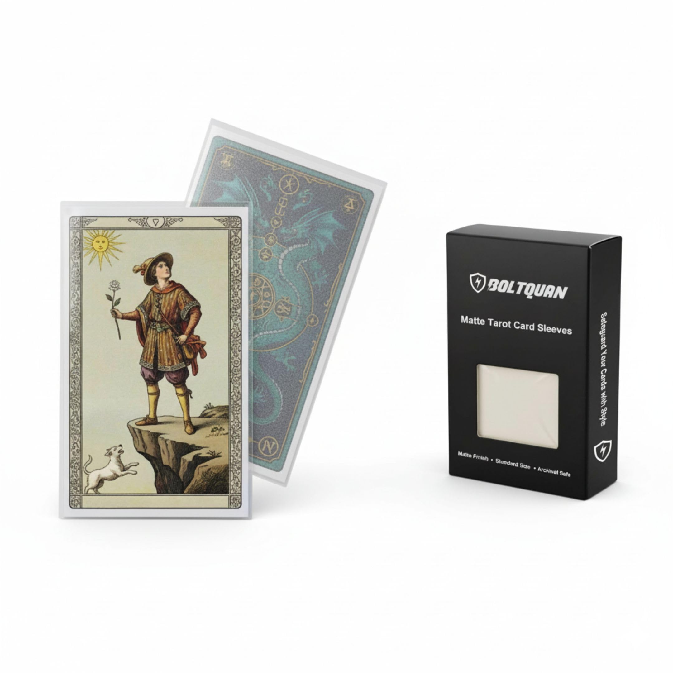 Boltquan Matte Tarot Card Sleeves – Clear Front & Non-Glare Back, Fits Standard Tarot Sized Cards 70x120 mm, Durable Protective Sleeves for Readings, Shuffling & Storage – 100 Pack