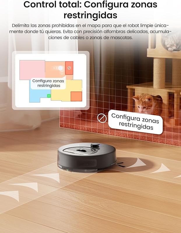 M330 Plus Robot Aspirador y Fregasuelos 3 en 1, 150 min, 5000 Pa, Navegación dToF, Depósito 450 ml, Zonas Virtuales, Robot Aspirador para Alfombras, Alexa/App/WiFi, Gris — foto 6 de 8