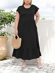 Moon Wood Women's 2025 Plus Size Casual Dress Crew
