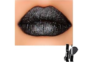 Black Glitter Goth Lipstick, Metallic Multicolor Shimmer Matte Lipstick, Creamy Non-Sticky High Pigment Long Lasting Waterpro