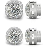 Magnetic Earrings for Men 5A Cubic Zirconia Stainless Steel Clip On Earring | 2 Pairs Fake Earrings Non Pierced Magnet Nose Stud Piercings for Women, 5/6/7/8MM Simulated Diamond, Gold/Silver/Black Color