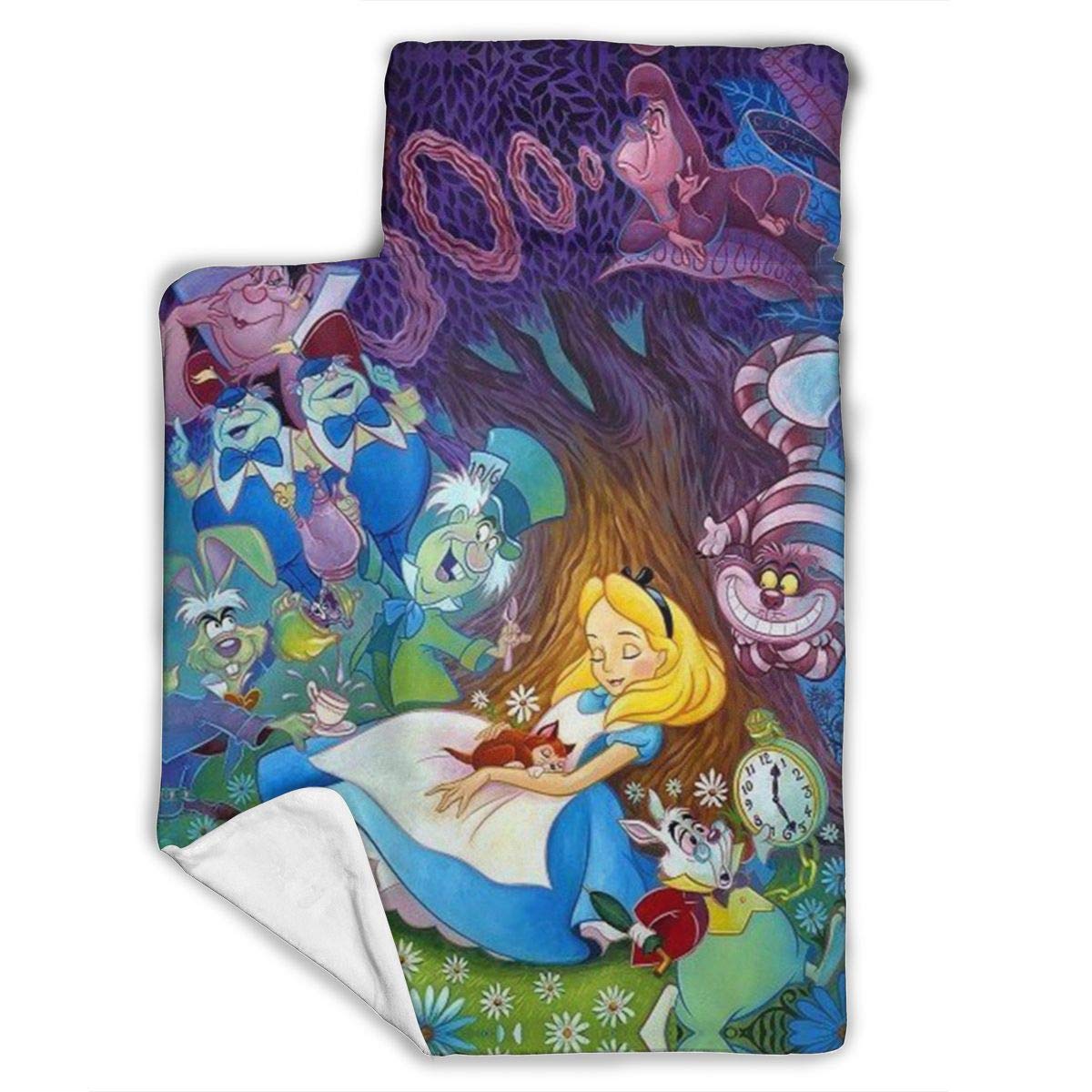 Alice in Wonderland Toddler Nap Mat with Pillow, Comfort Flannel Nap Pad for Daycare, Preschool, Kindergarten, Ages 2-4 Years