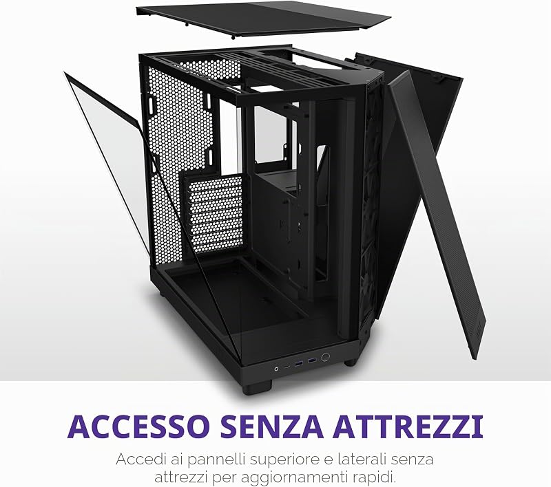 H6 Flow, CC-H61FB-01, Case Mid-Tower Compatto a Doppia Camera con Flusso d'Aria, Pannelli in Vetro Panoramico, Flusso d'Aria ad Alte Prestazioni, Include 3 Ventole da 120 mm, Nero