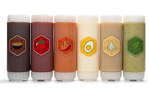 Brenium 6-Pack No-Drip FIFO Squeeze Bottles – 18oz BPA-Free Refillable Condiment Dispensers with White Twist Caps for Ketchup, Mayo, BBQ, Pesto, Garlic & Hot Sauce – Mess-Free, Dishwasher Safe