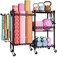FUTASSI S2 Home Gym Storage, Rolling Yoga Mat Storage and Organizer, Sport Equipment Rack for Dumbbells, Kettlebells, Foam Rollers, Resistance Bands, 11.8" D x 36" W x 32.5" H, Black
