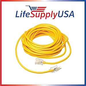 14/3 200ft SJTW Full Copper 15 Amp 300 Volt 1625 Watt Lighted End Indoor/Outdoor Extension Cord (200 feet) by LifeSupplyUSA