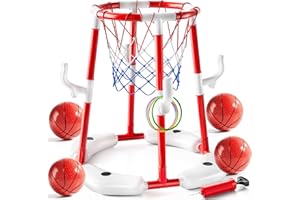 JUKUDAHU Swimming Pool Basketball Hoop Toy for Kids 2 3 4 5 6 Years Old - Floating Pool Basketball Game Toys with 4 Balls Air-Pump, Outdoor Play, Poolside Summer Water for Boys Girls Age 4-8-12 (Red)