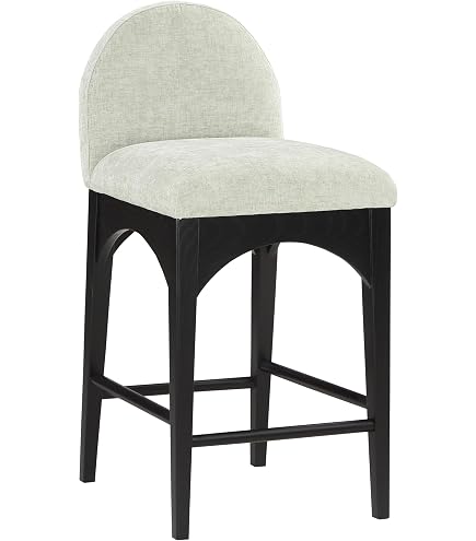 Meridian Furniture Vino - Pouf/Sgabello Moderno A Clessidra In Velluto Color Crema Con Fascia Dorata, 39x39x43 Cm, Perfetto Per Camera Da Letto E Salotto