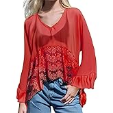 Women Sheer Poncho Top Long Sleeve Solid Color Chiffon Flowy Going Out Cover Up