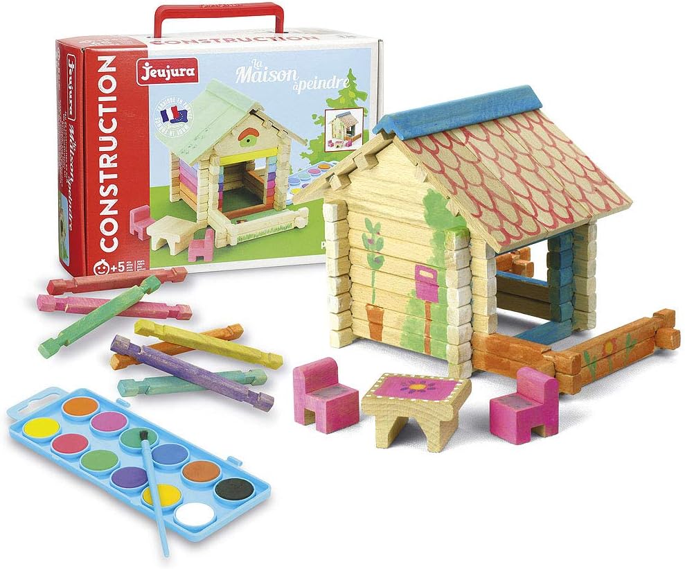 Jeujura JeujuraJ8073 65 Pieces DIY Wooden Chalet with Paints, Multi-Color