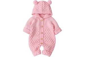 DovFanny Toddler Hooded Knitted Jumpsuit for Baby Boy Girl Sweater Romper Warm Long Sleeve Outfit