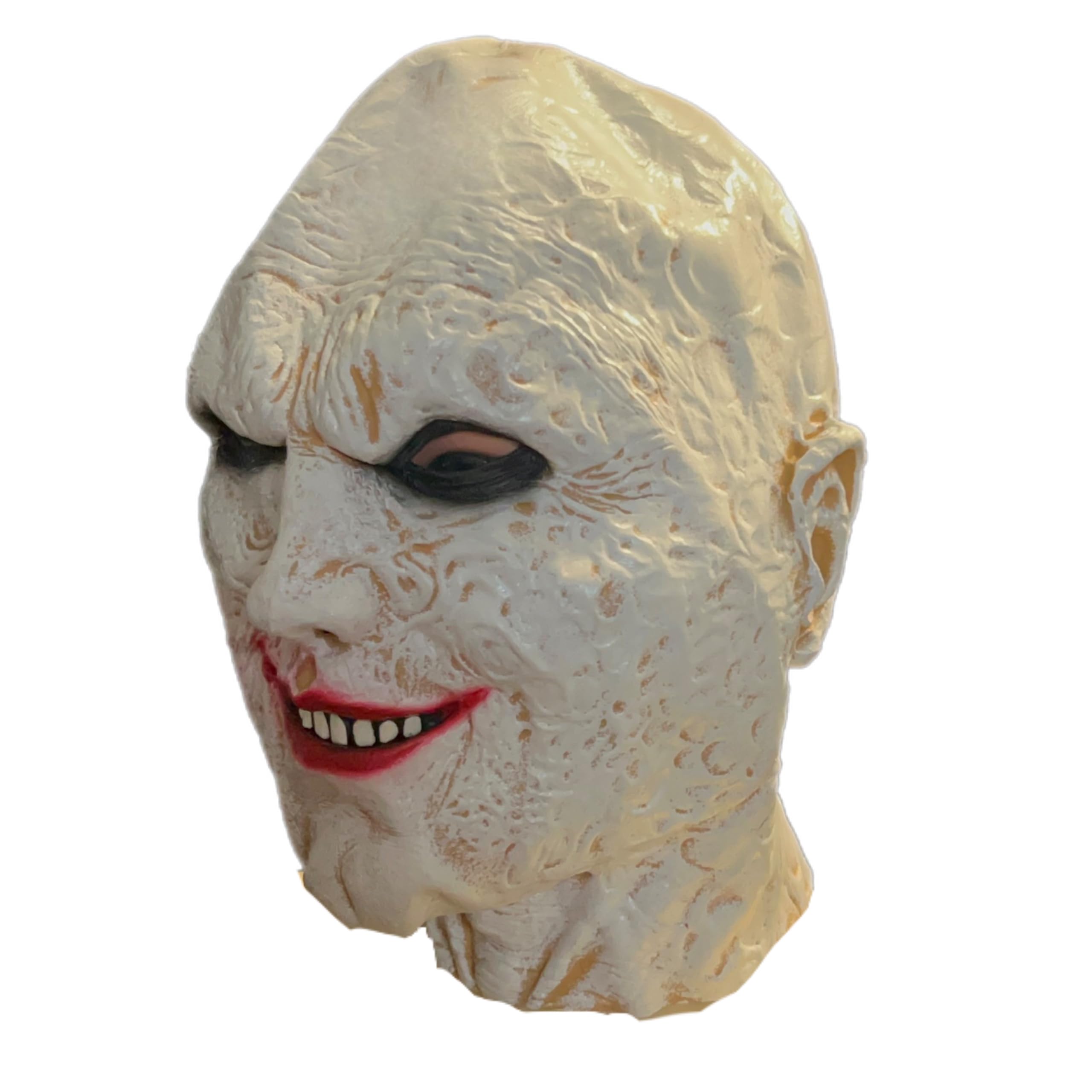 eBoutik – Adult Spooky Joke Halloween Latex Realistic Costume Outfit - Creepy Human Man Slit Smile Scary Killer Clown Silicone Full Cover Head Face Mask Cosplay or Fancy Dress - Wrinkled Horror Face