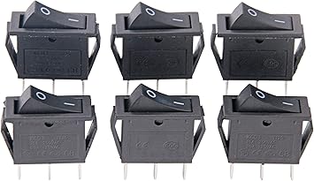 Ruofeng 15a 250v 20a 125v 3 Pin Ac Rocker Switch Kcd3 Switch 6 Pcs Black