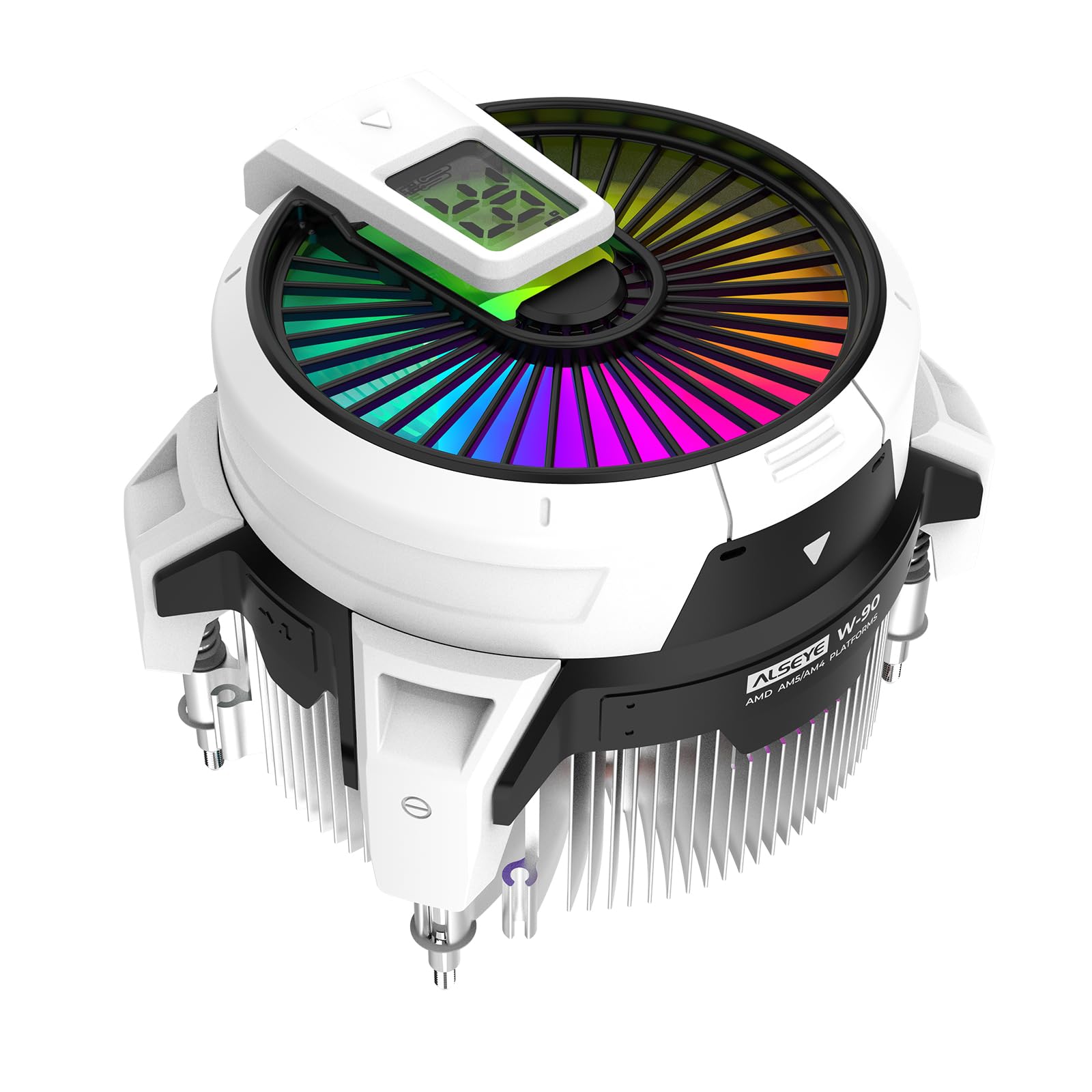 ALSEYE W90 CPU Cooler, Temperature Display CPU Cooler for Small PC Cases, Built-in Powerful 90mm ARGB Lighting Fan and 40mm High Performance Heat Column (W90 AMD Version)