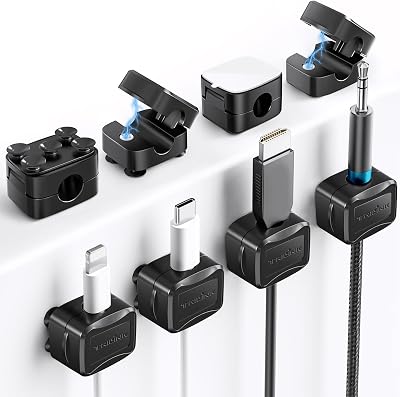 Set di clip per cavi magnetici da 6 pezzi con 6 ventose in silicone per la cable management | Fermacavi Organizzatore di cavi magnetic cable clips per casa, ufficio, scrivania, auto, muro e comodino