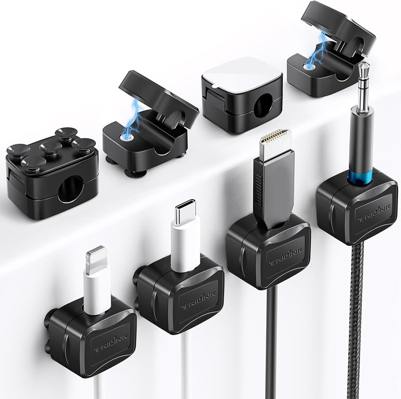Set di clip per cavi magnetici da 6 pezzi con 6 ventose in silicone per la cable management | Fermacavi Organizzatore di cavi magnetic cable clips per casa, ufficio, scrivania, auto, muro e comodino