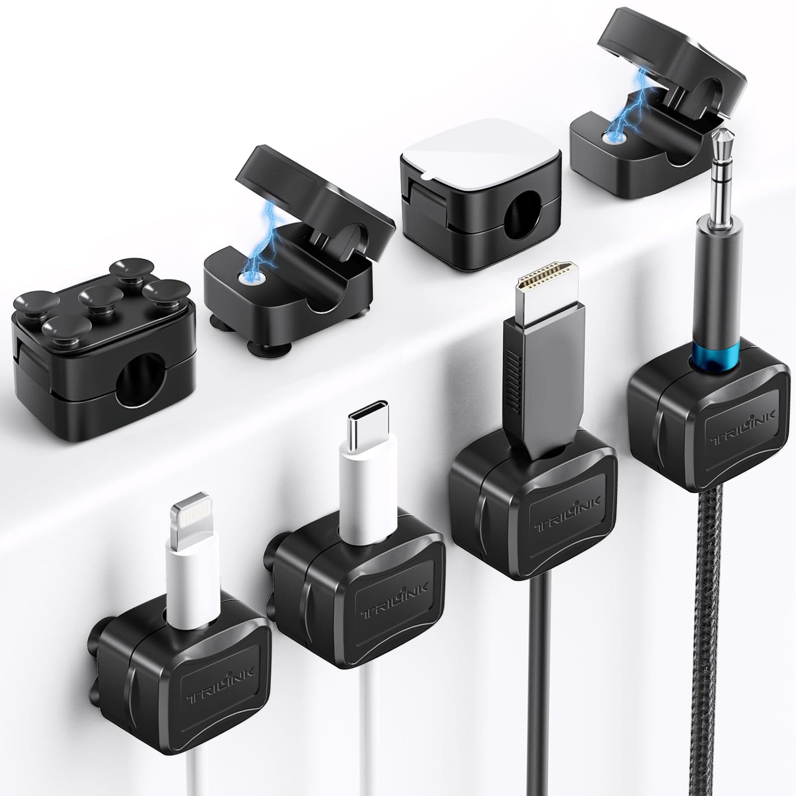 6-Piece Magnetic Cable Clips Set with 6 Silicone Suction Cups for Cable Management | Magnetic Cord Holder Cable Organizer Wire Tidy for Home Office, Desk, Phone, Car, Wall, and Nightstand