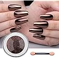PrettyDiva Chrome Nail Powder - Coffee Chocolate Effect Nail Art Mirror Chrome Nail Powder, Brown Metallic Mirror Chrome Powder Pigment for Nail Art Decoration