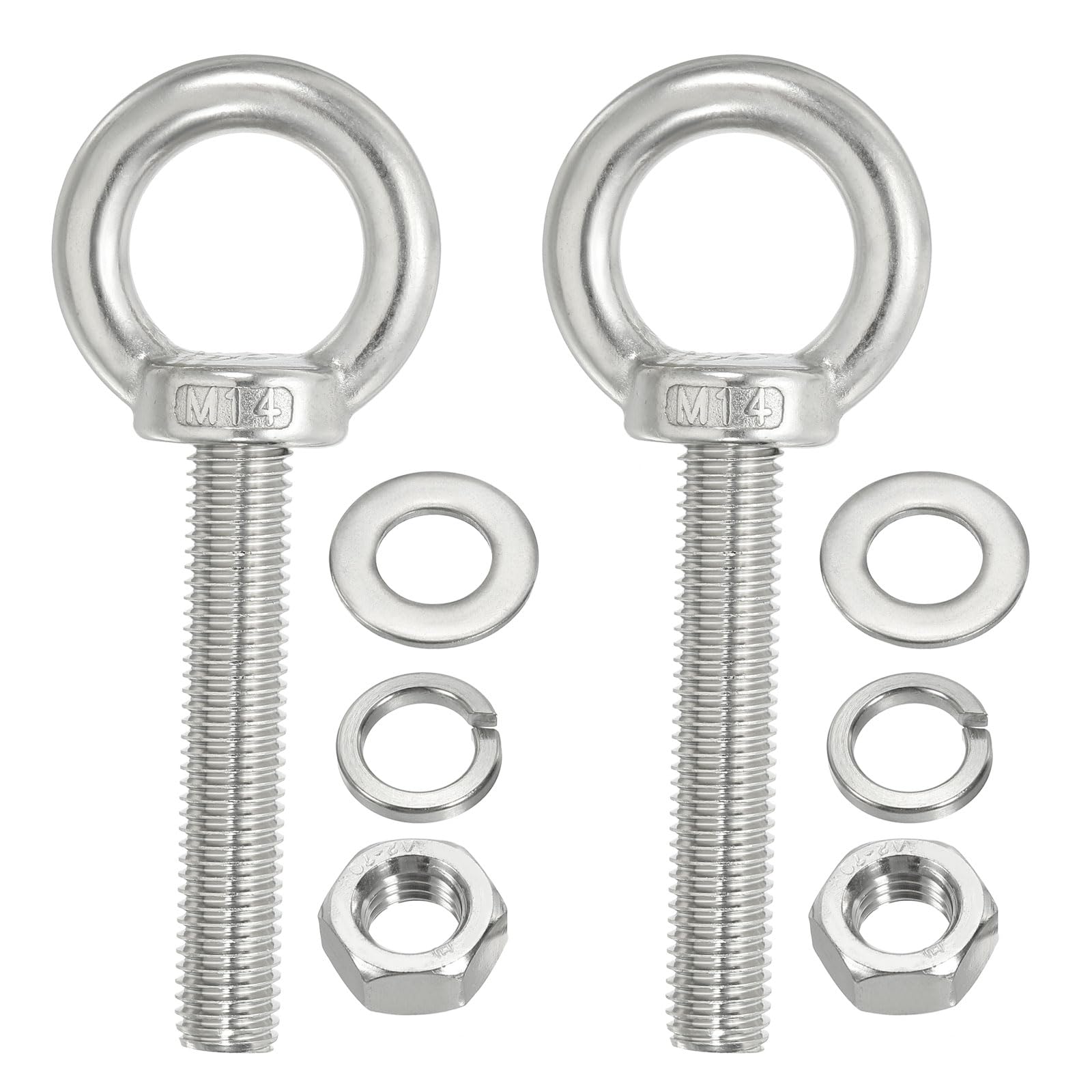 PATIKIL M14 x 80mm Lifting Shoulder Eye Bolt, 2Pcs 304 Stainless Steel Lifting Ring Threaded Eyebolt with Nuts Washers for Hanging Hammocks Articles