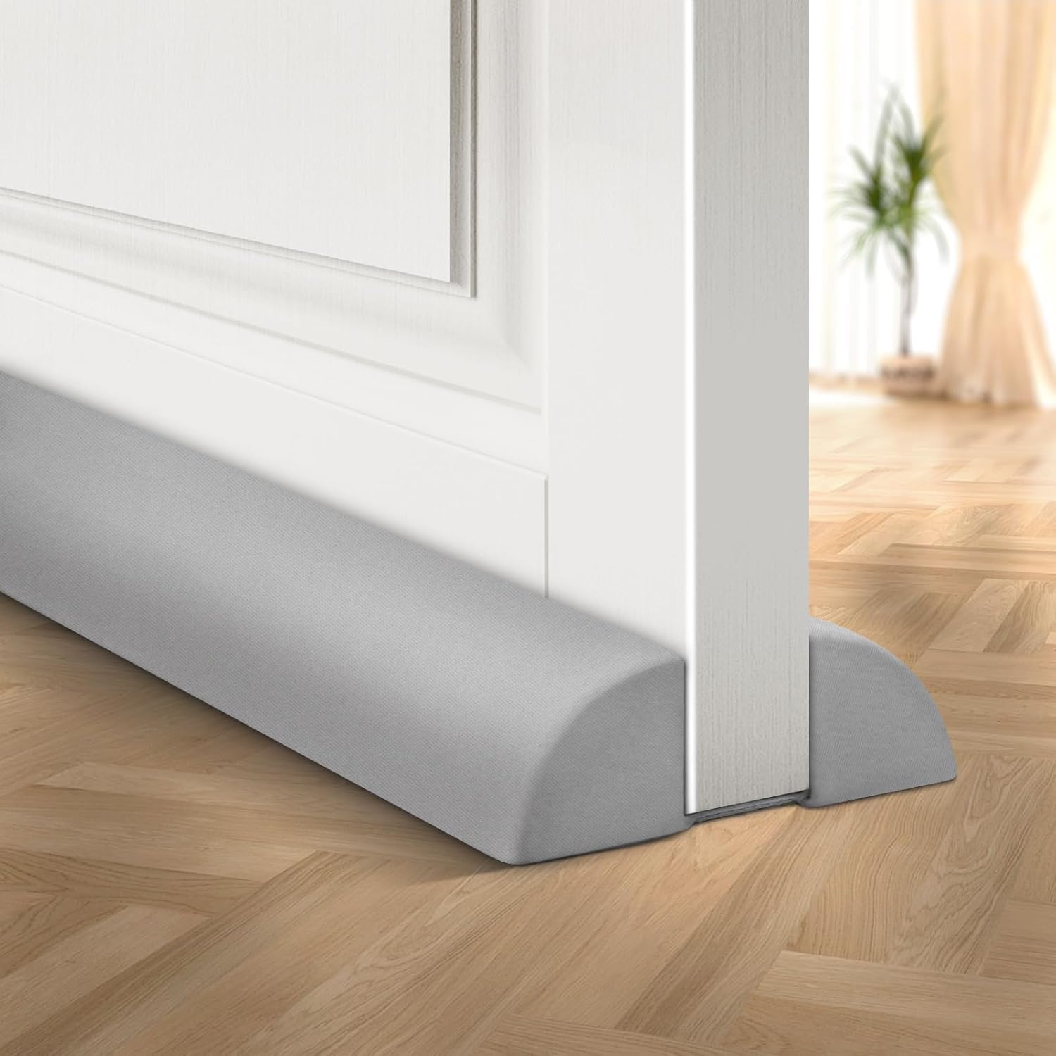 Draft Stoppers - Holikme Double Side Draft Stopper Noise Blocker for Bottom of Door Adjustable Door Sweeps 36” Length, Grey