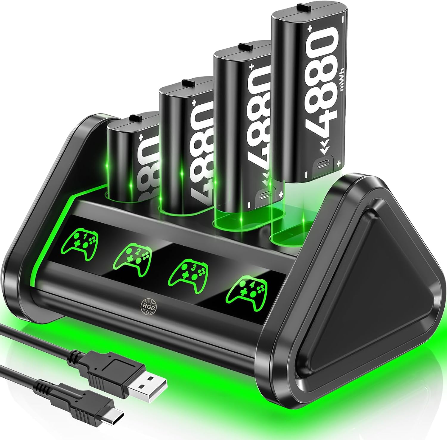 OIVO Rechargeable Battery for XboxOne/Xbox Series X|S, 4 x 4880mWh Xbox Batteries, Xbx Series Battery Charger Station for XboxOne S|X/Elite Controllers