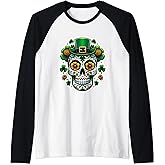 Funny Irish Skull St Patricks Day Sugar Skull Saint Patricks Raglan Baseball Tee
